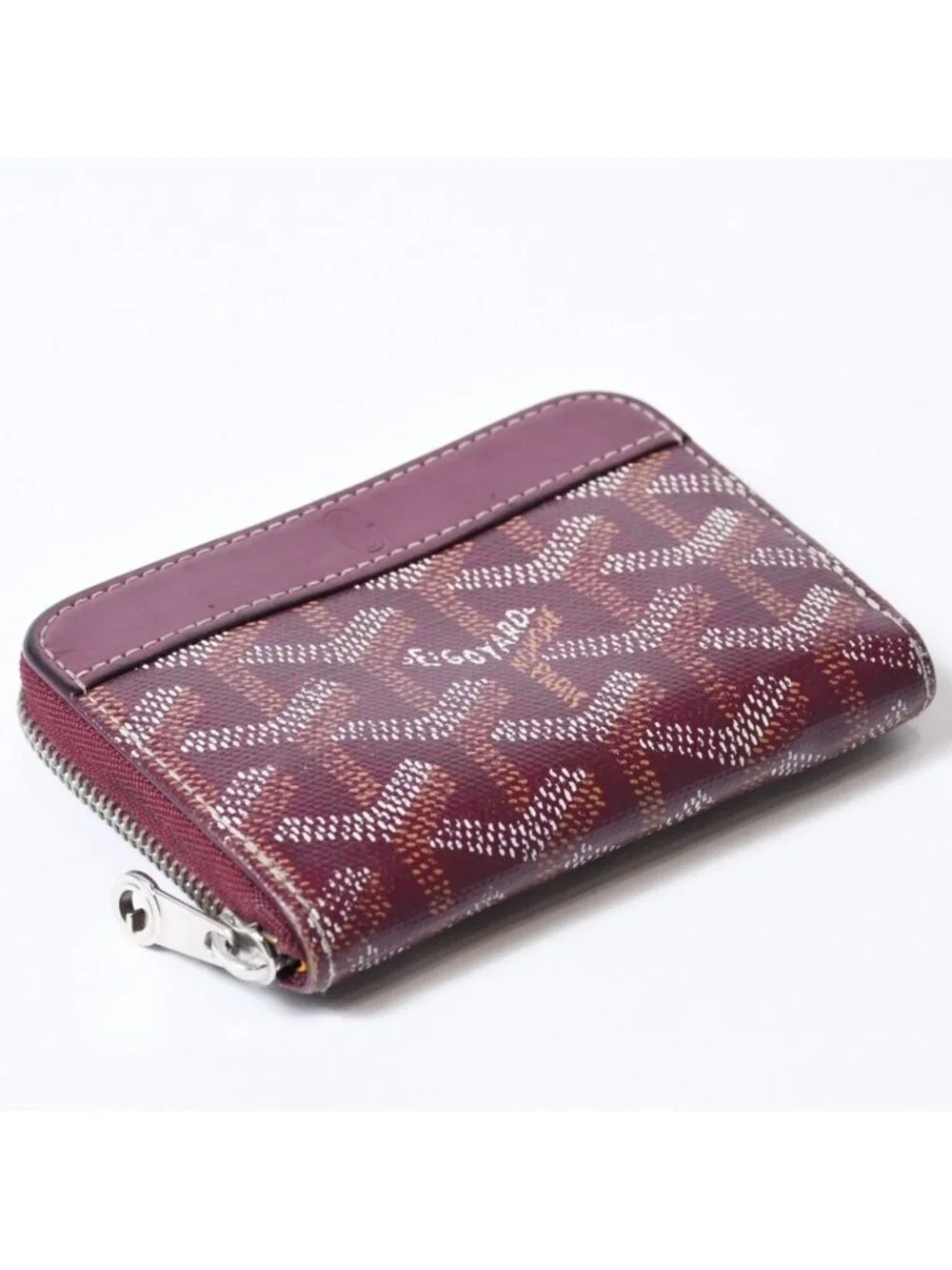 Goyard Matignon PM Card Case Coin Purse Din Canvas Leather Red Silver